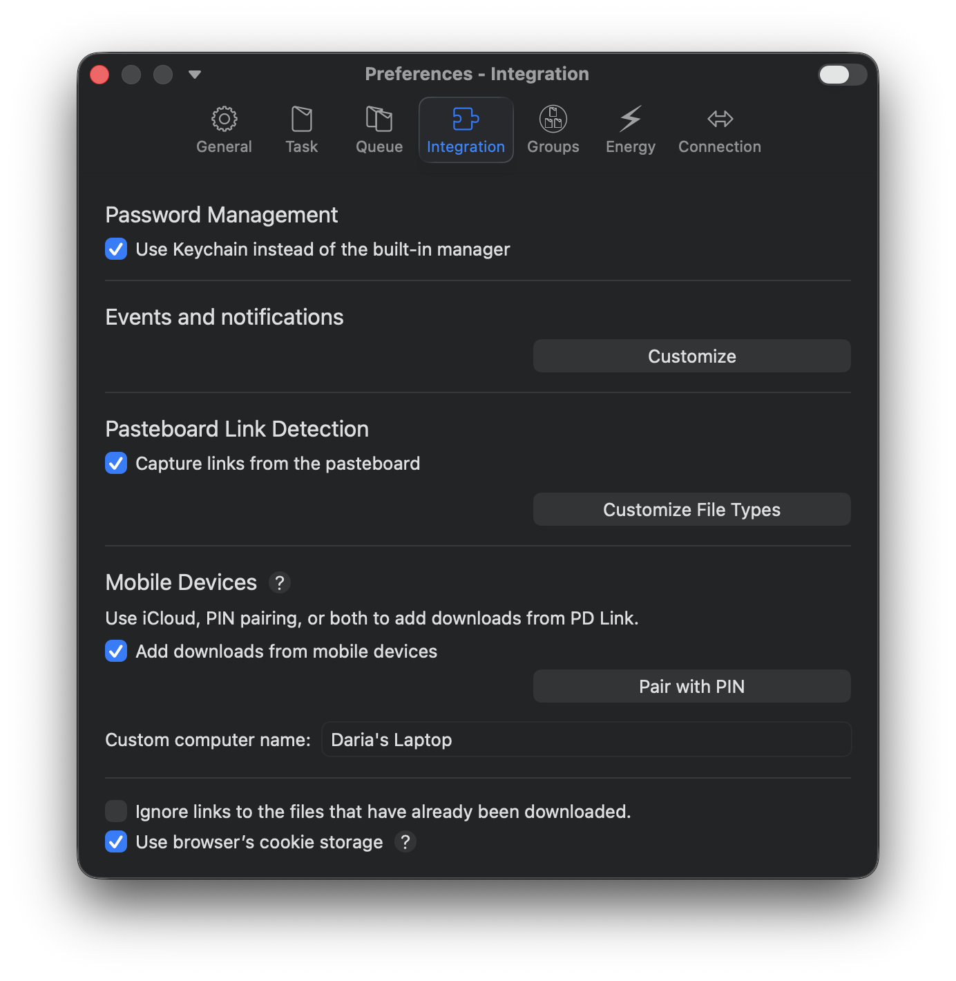 Progressive Downloader Integration preferences